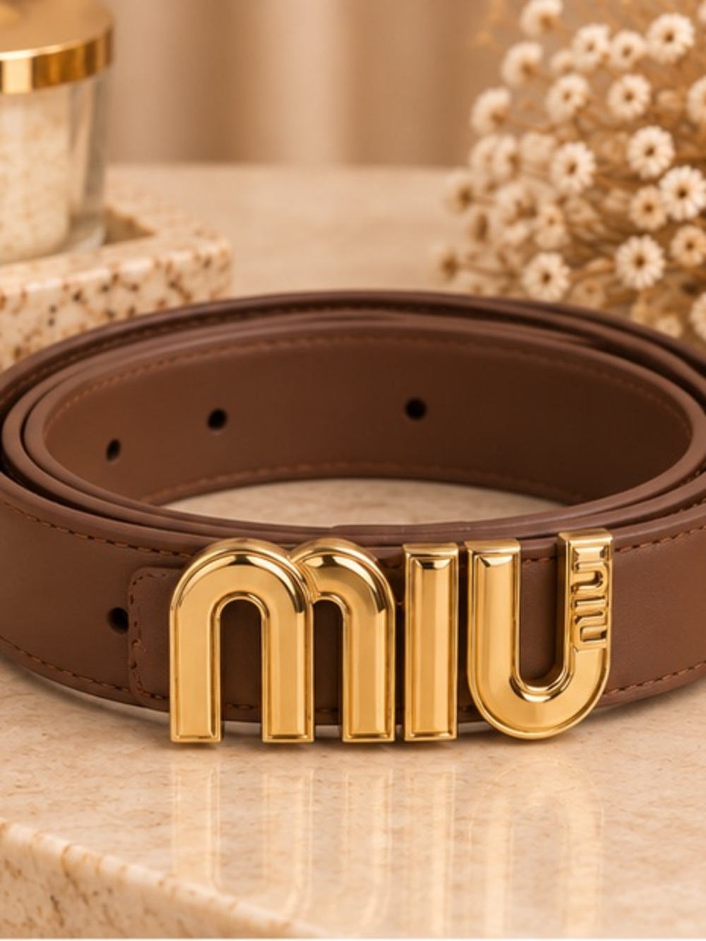 Designer Inspired Brown Belt Gold Statement Buckle